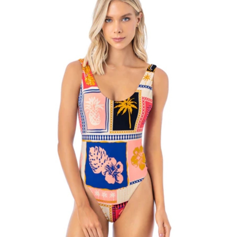 Maaji swimsuit L one piece Paradise Postals Claire reversible stripes new $174